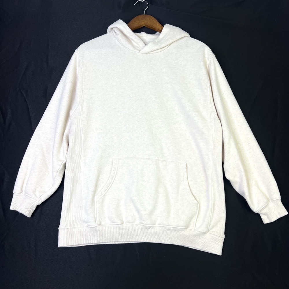 Aerie LOVE Patch Oversized Hoodie Sweatshirt Cream Heathered Size S - Picture 2 of 8
